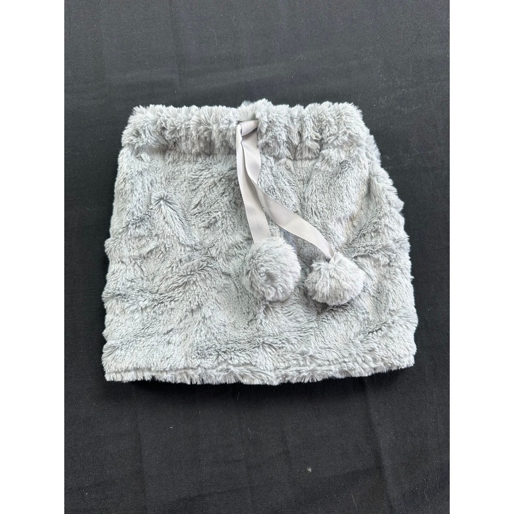2 Chic Grey Faux Fur Neck Warmer Cowl Scarf with Pom Pom Drawstring